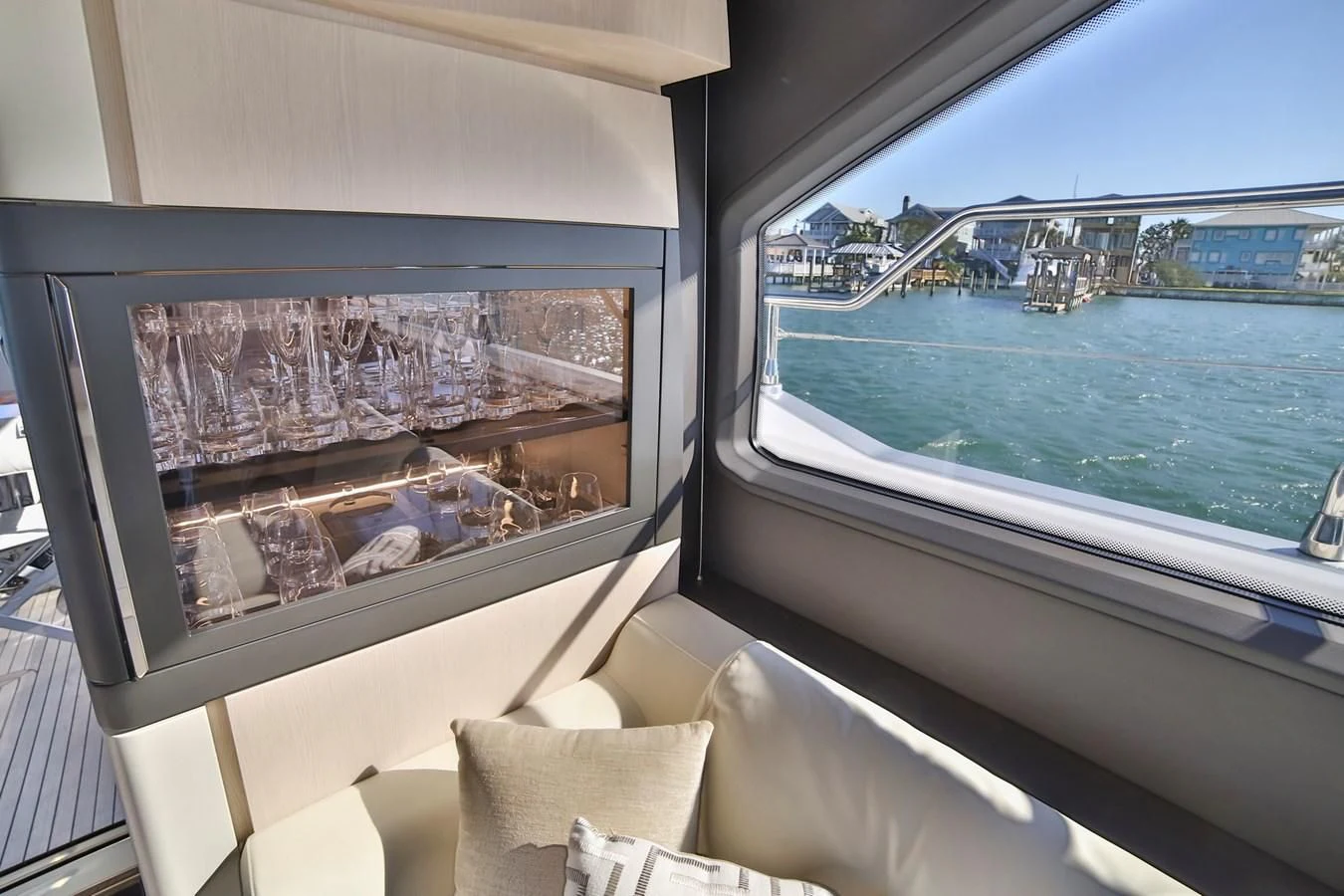 a view of a city from a room aboard SIRONA JOANNAH Yacht for Sale