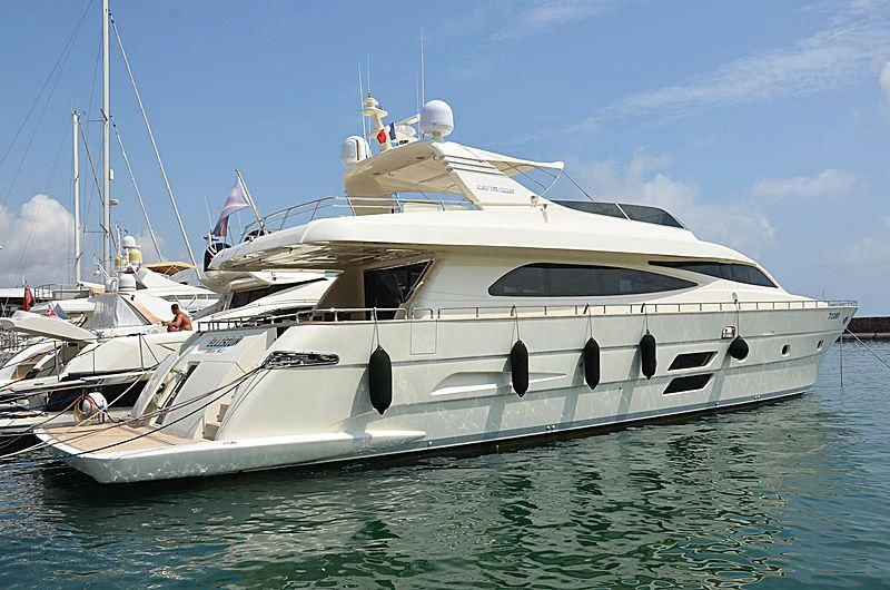 a white yacht in the water aboard ELLISIUM Yacht for Sale