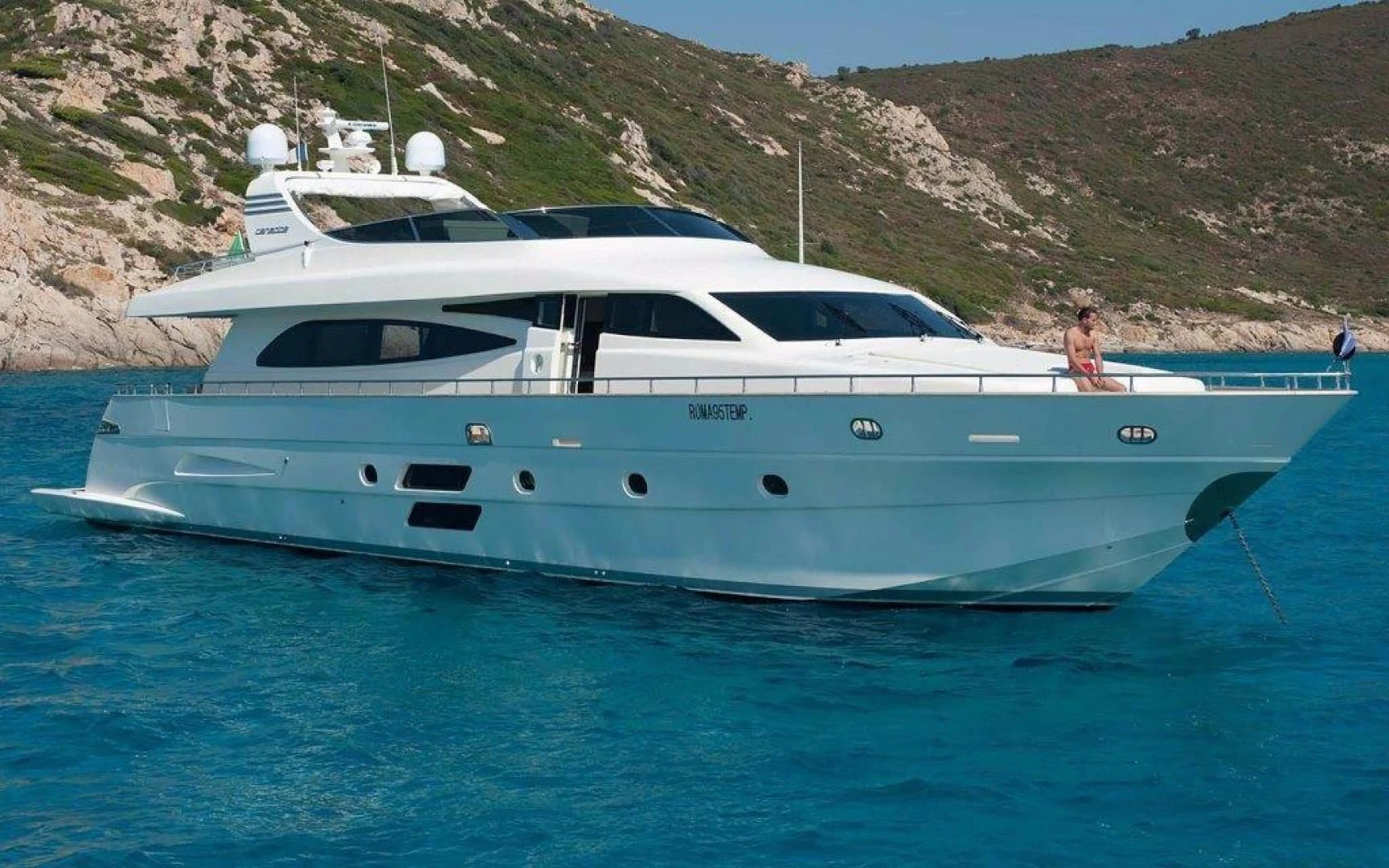 a white yacht in the water aboard ELLISIUM Yacht for Sale