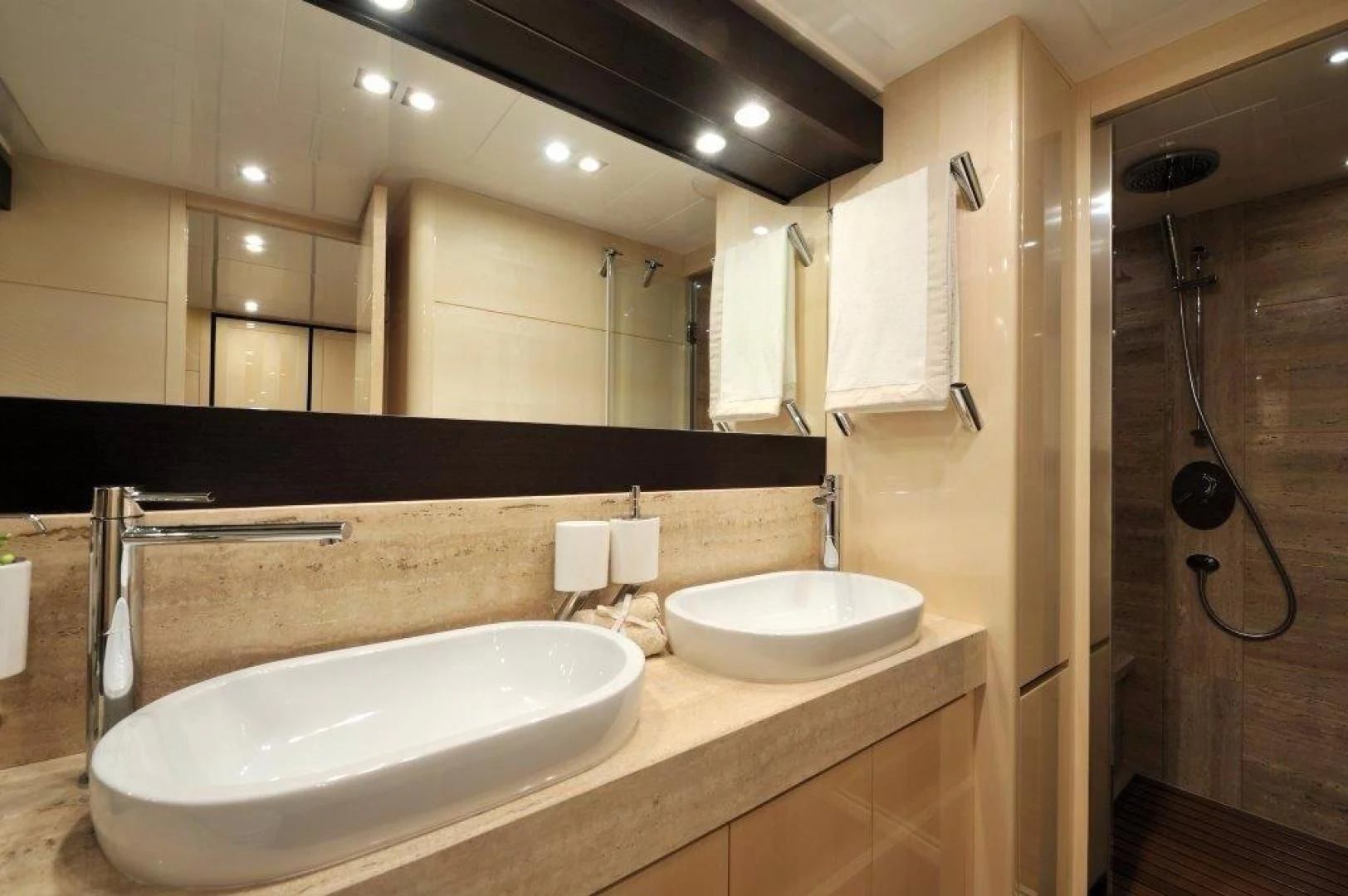 a bathroom with two sinks aboard ELLISIUM Yacht for Sale