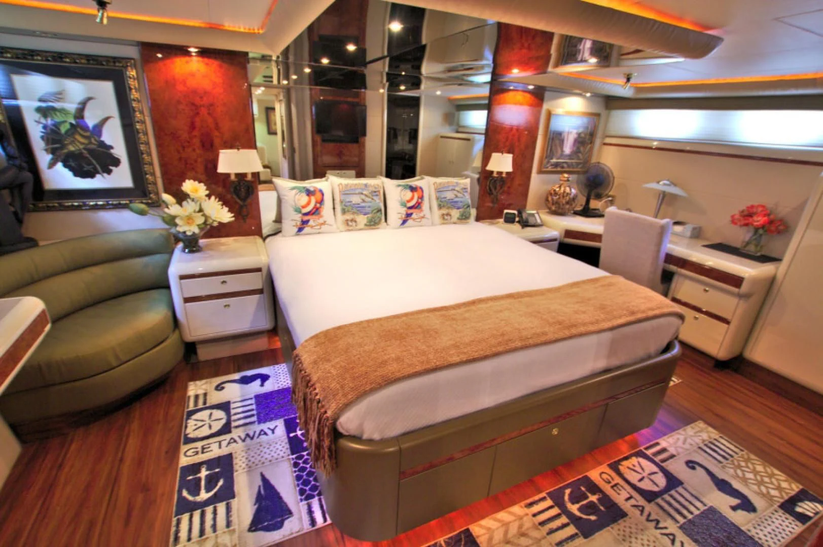 a large bedroom with a bed aboard CHRISTMAS SPIRIT Yacht for Sale