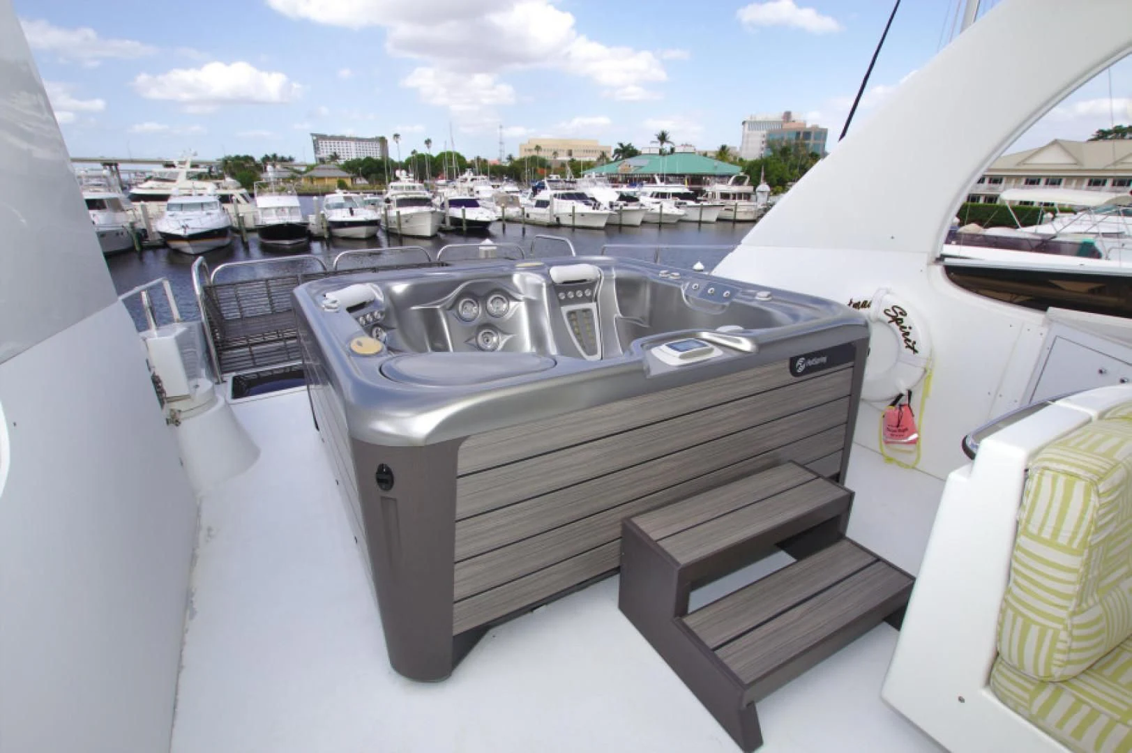 a boat in a harbor aboard CHRISTMAS SPIRIT Yacht for Sale