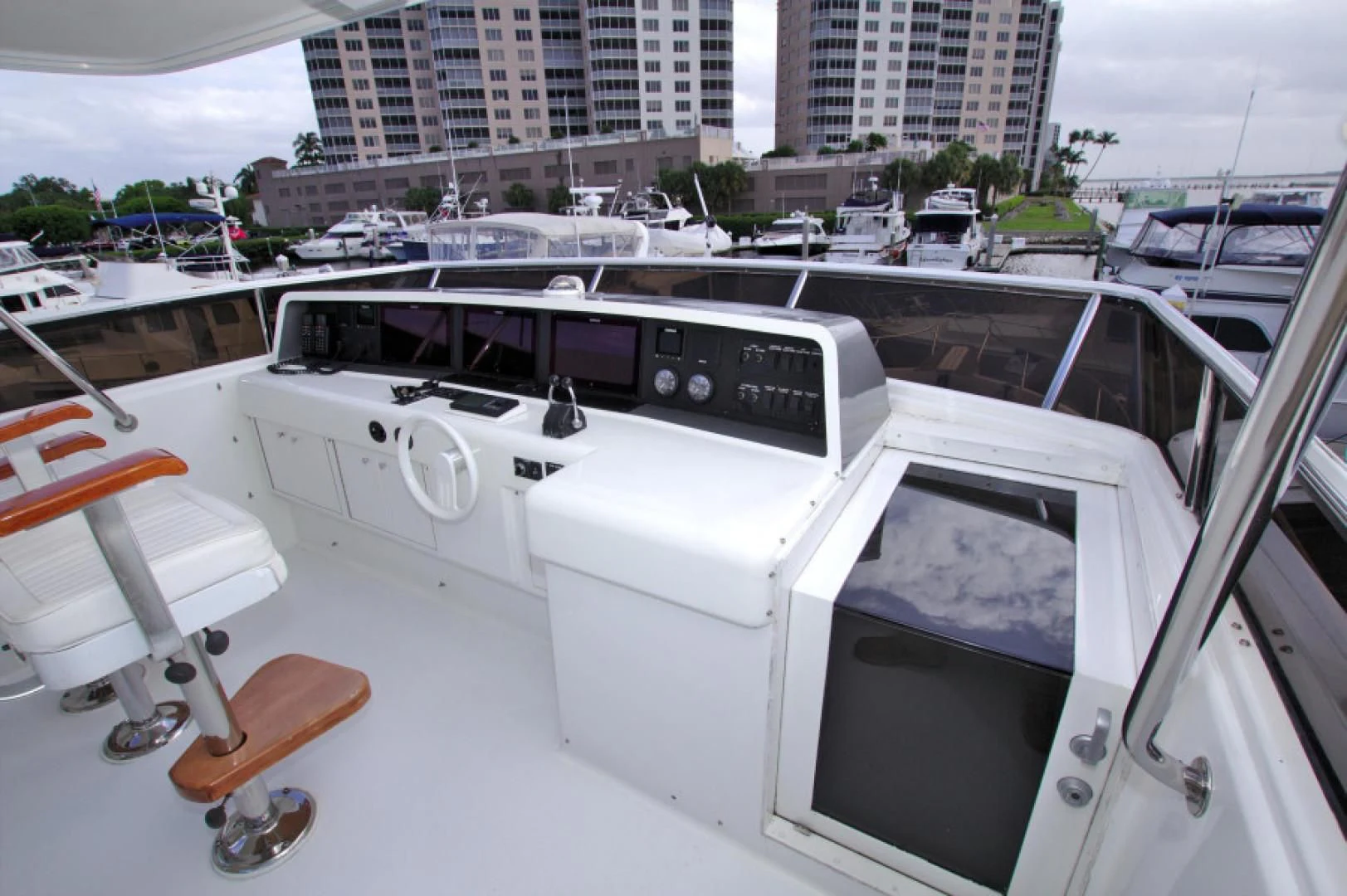 a white boat with a black panel aboard CHRISTMAS SPIRIT Yacht for Sale