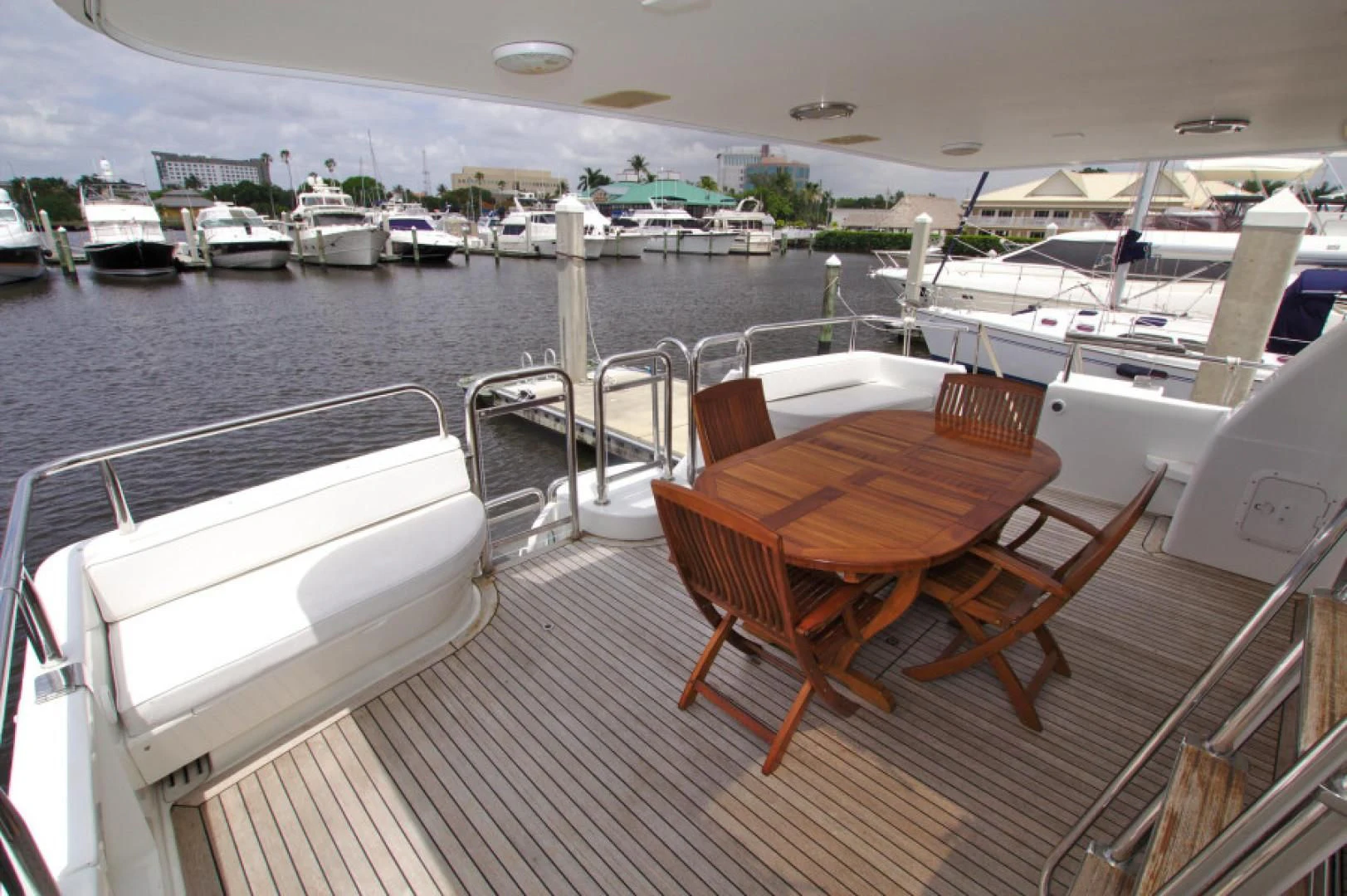a wooden table on a boat aboard CHRISTMAS SPIRIT Yacht for Sale