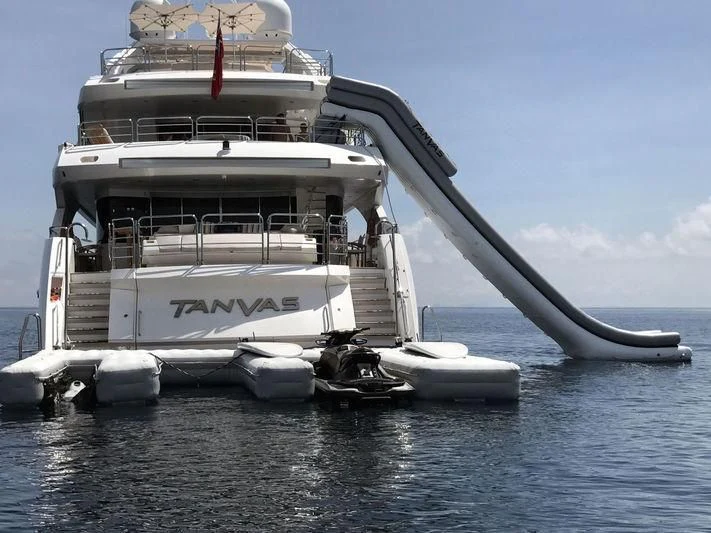 a large white boat with a large propeller on it aboard ABOUT TIME Yacht for Sale
