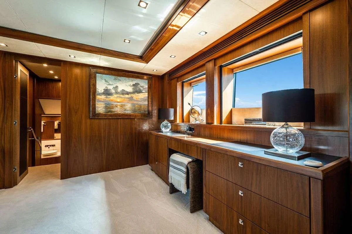 a large room with a large mirror aboard ABOUT TIME Yacht for Sale