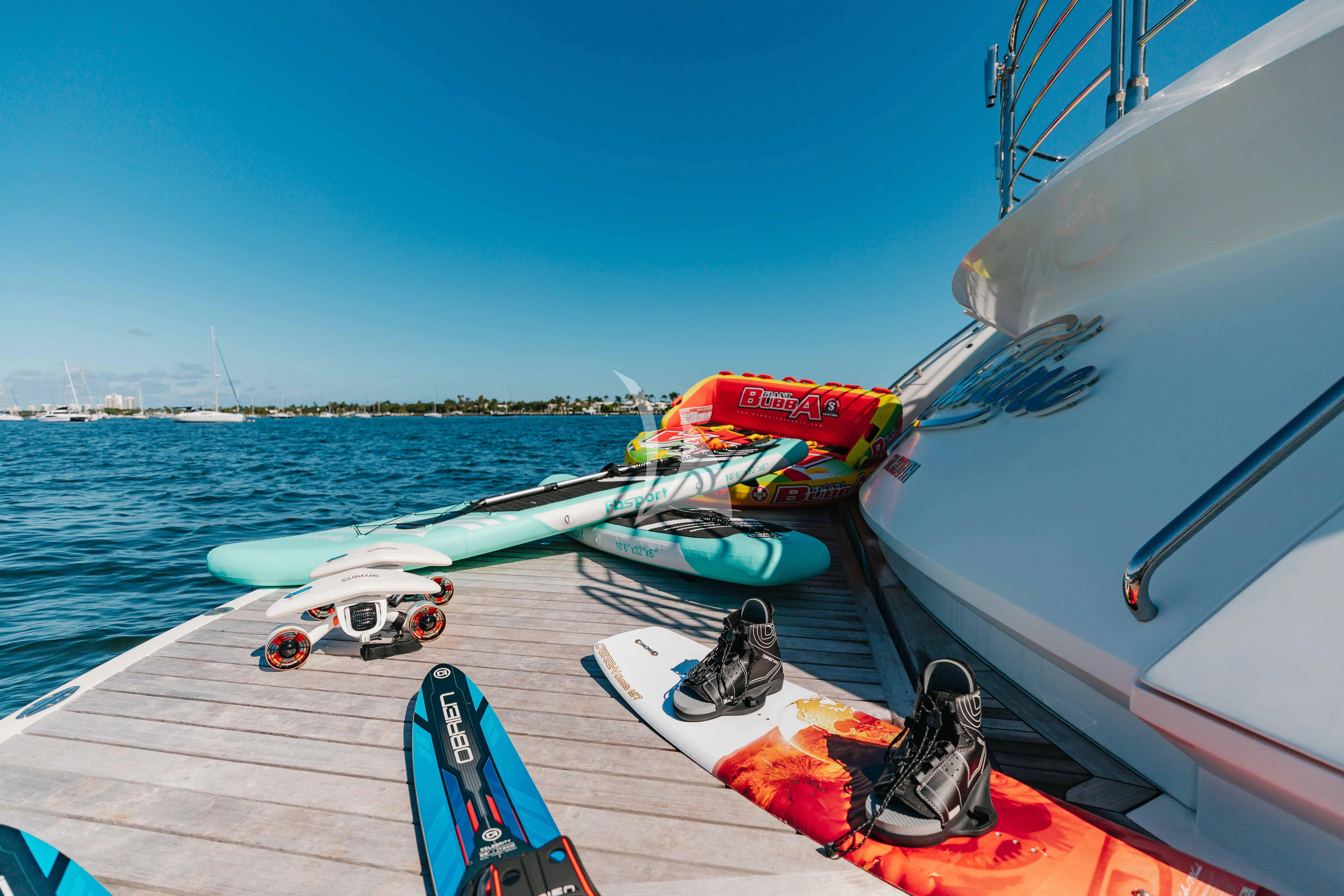 a boat with a life jacket on the front aboard ABOUT TIME Yacht for Sale