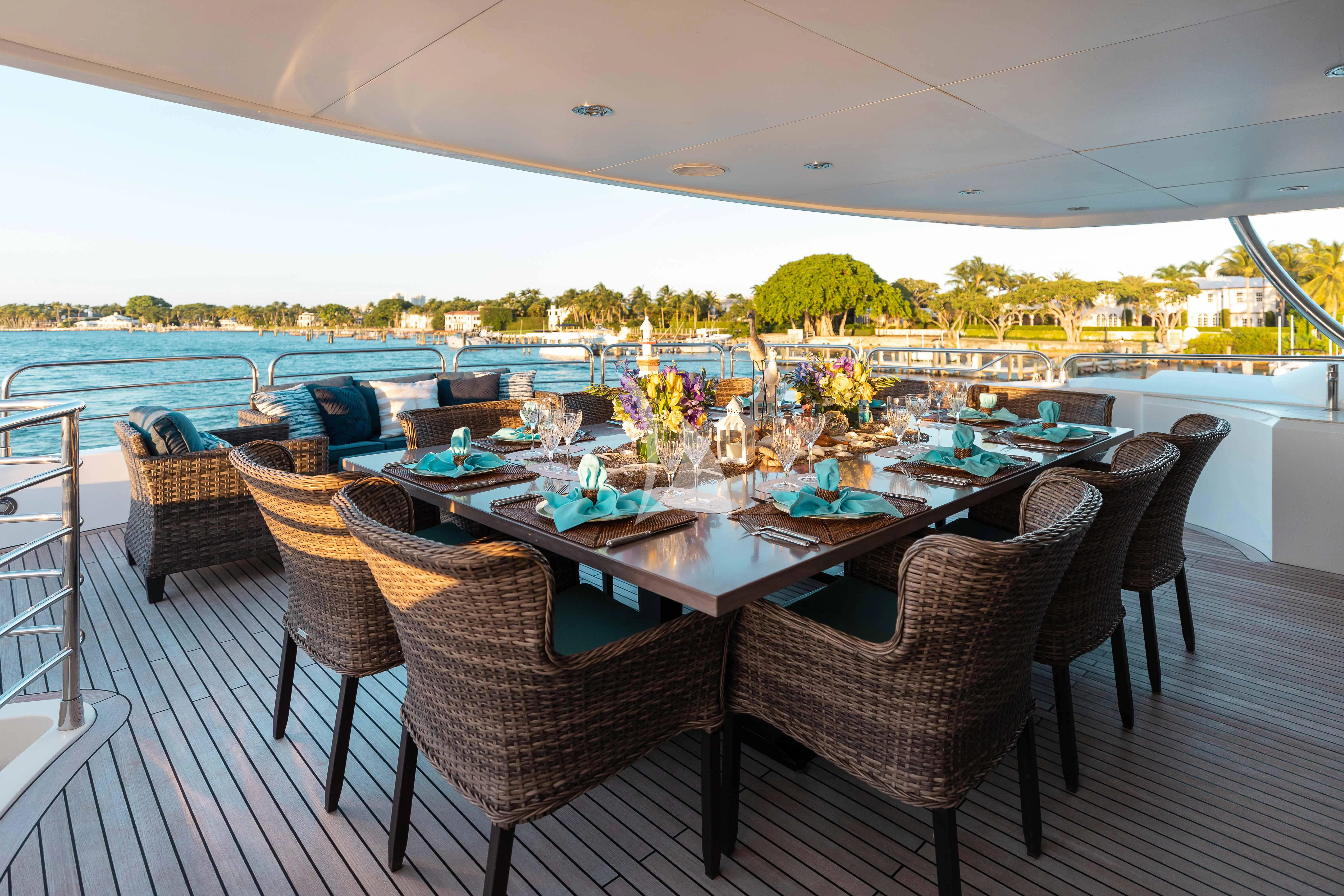 a table set for a meal aboard ABOUT TIME Yacht for Sale