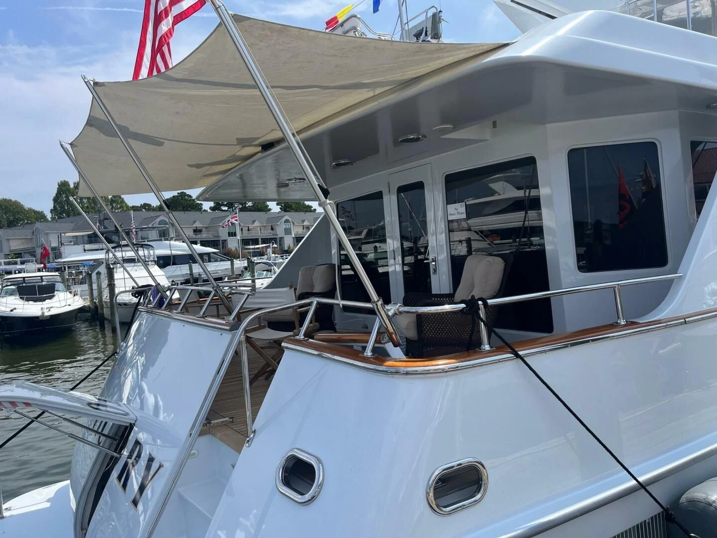 a boat with a chair on the front aboard VICTORY Yacht for Sale
