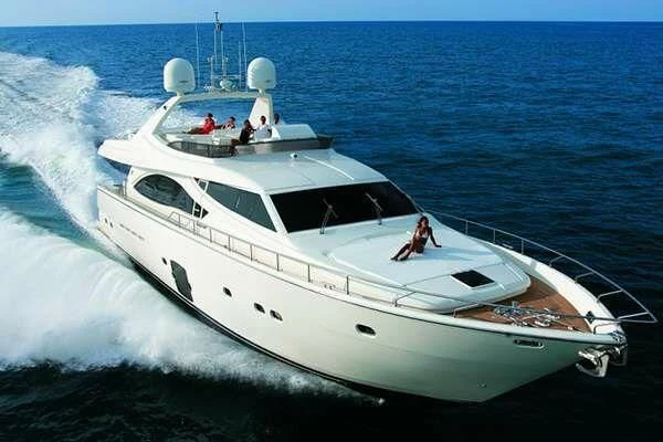 a white boat with people on it aboard LIDIA Yacht for Sale