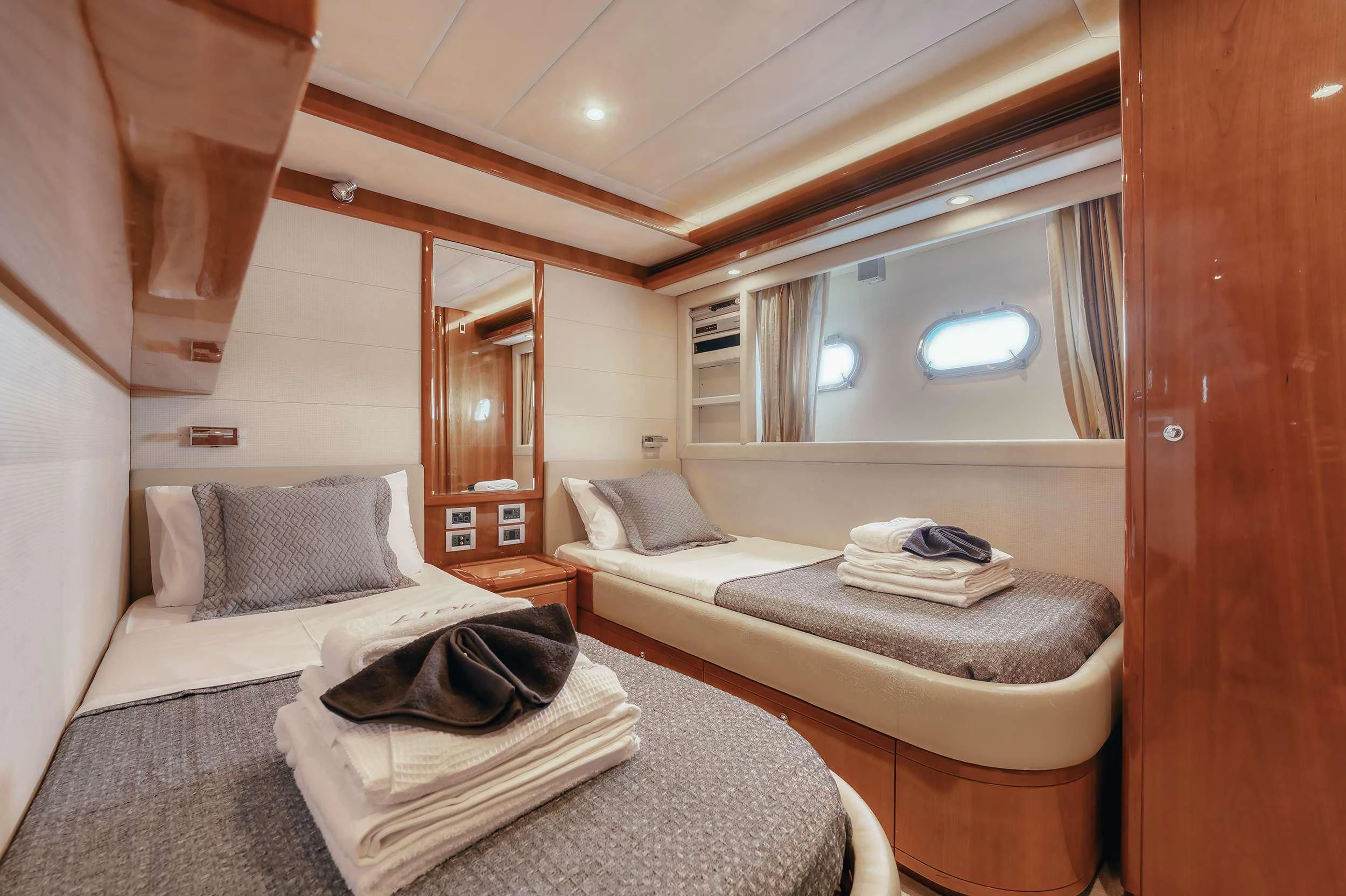 a room with two beds aboard LIDIA Yacht for Sale