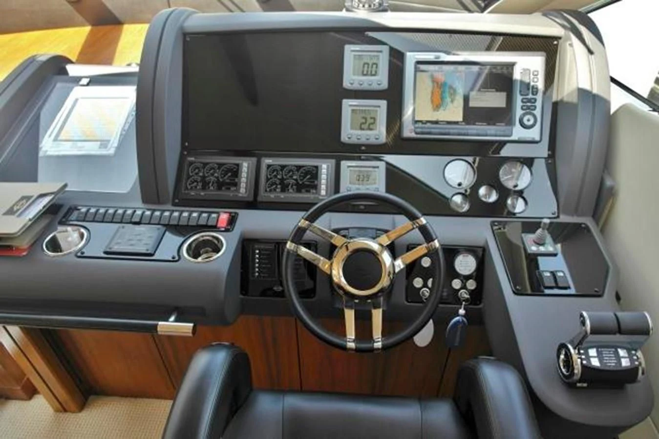 the inside of a car aboard SUNSEEKER MANHATTAN 63 Yacht for Sale