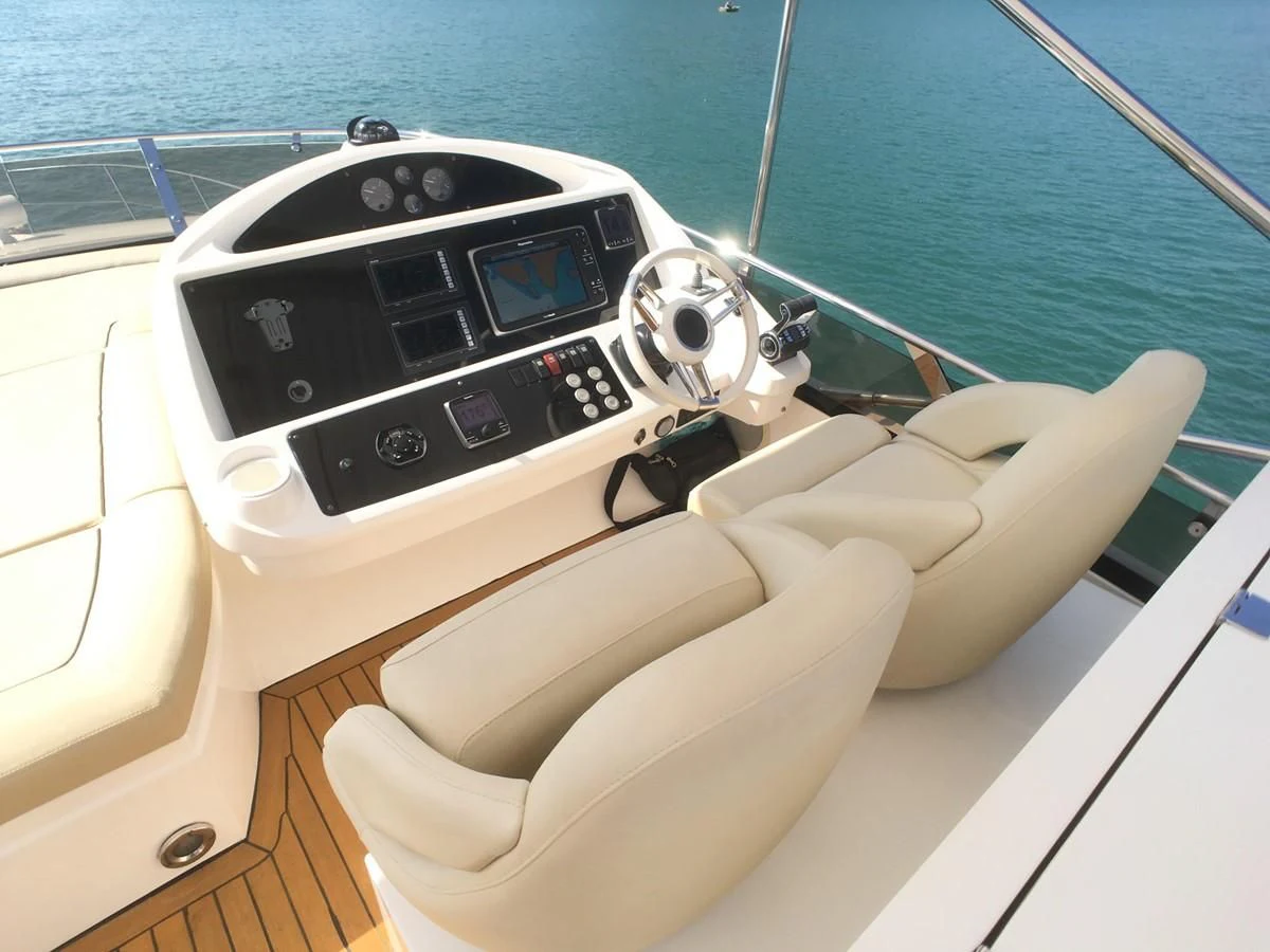the front of a boat aboard SUNSEEKER MANHATTAN 63 Yacht for Sale