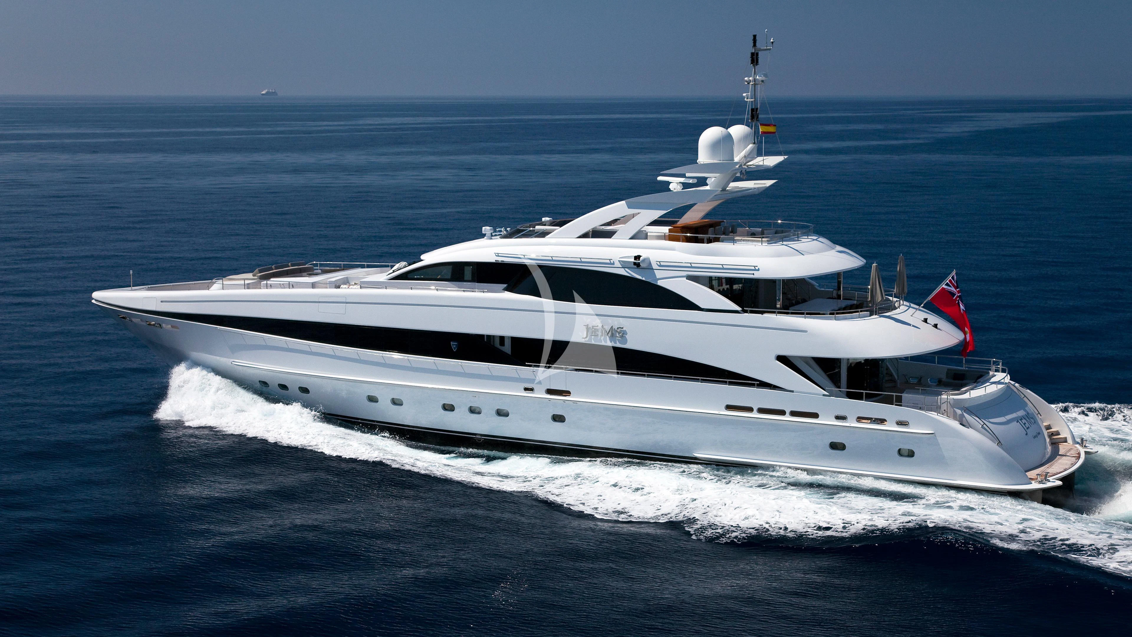 a white yacht on the water aboard JEMS Yacht for Sale