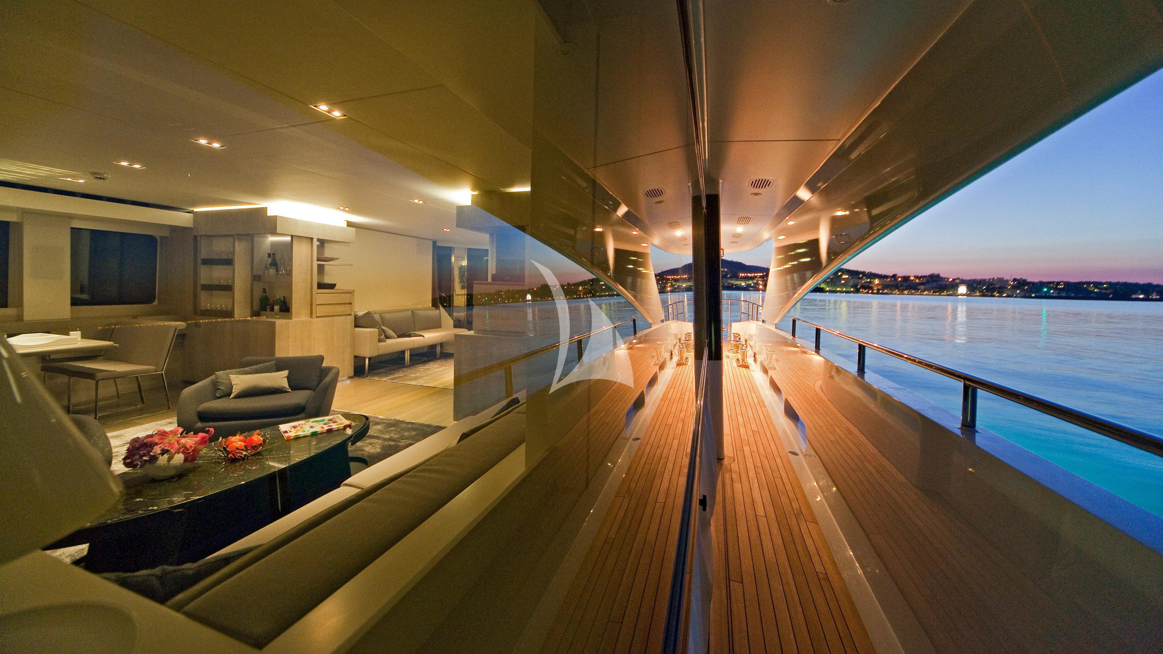 a deck with a view of the water and the deck aboard JEMS Yacht for Sale