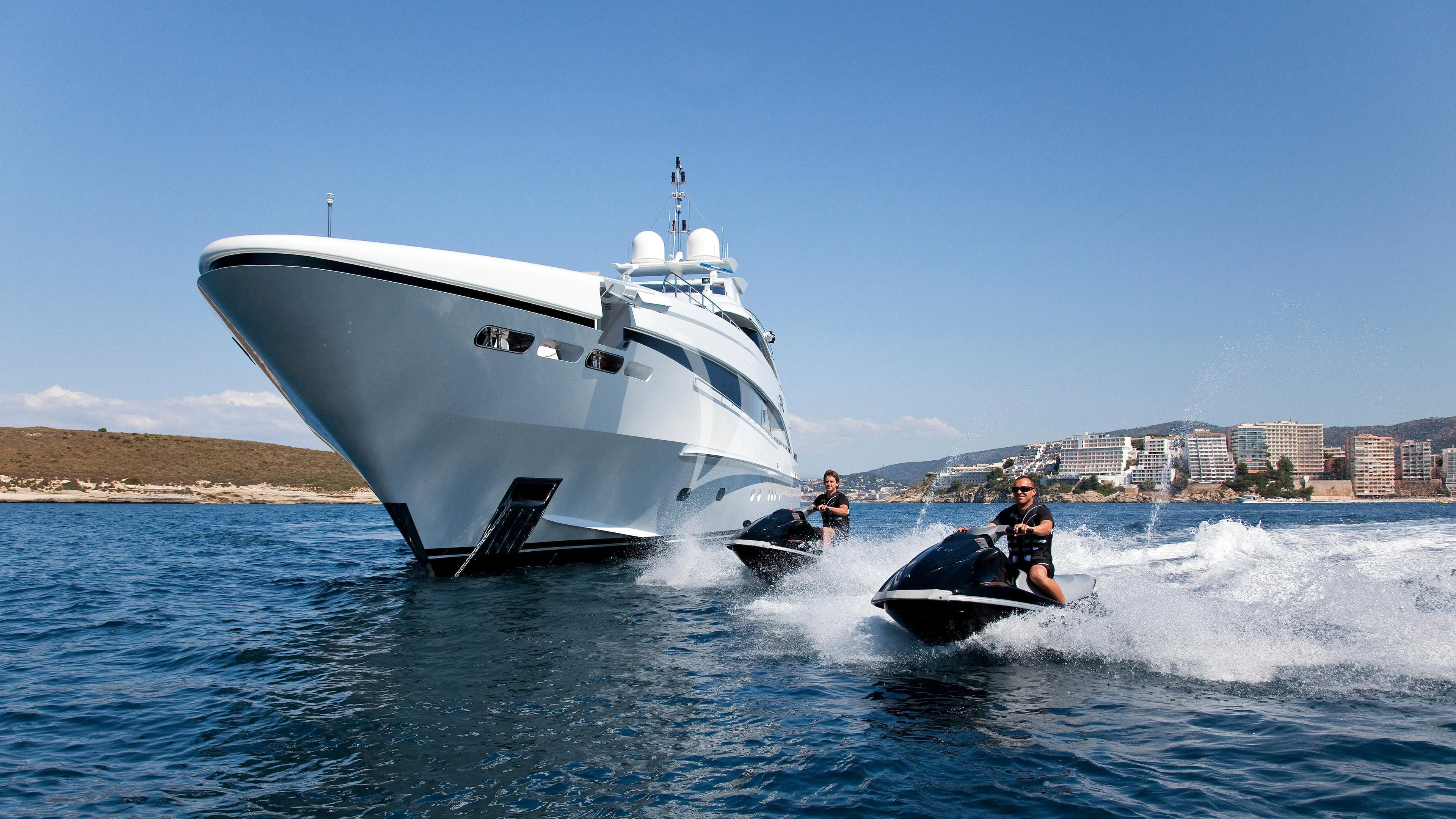 a boat with a person on it aboard JEMS Yacht for Sale