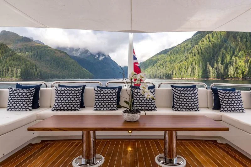 a table with pillows on it aboard ENDLESS SUMMER Yacht for Sale