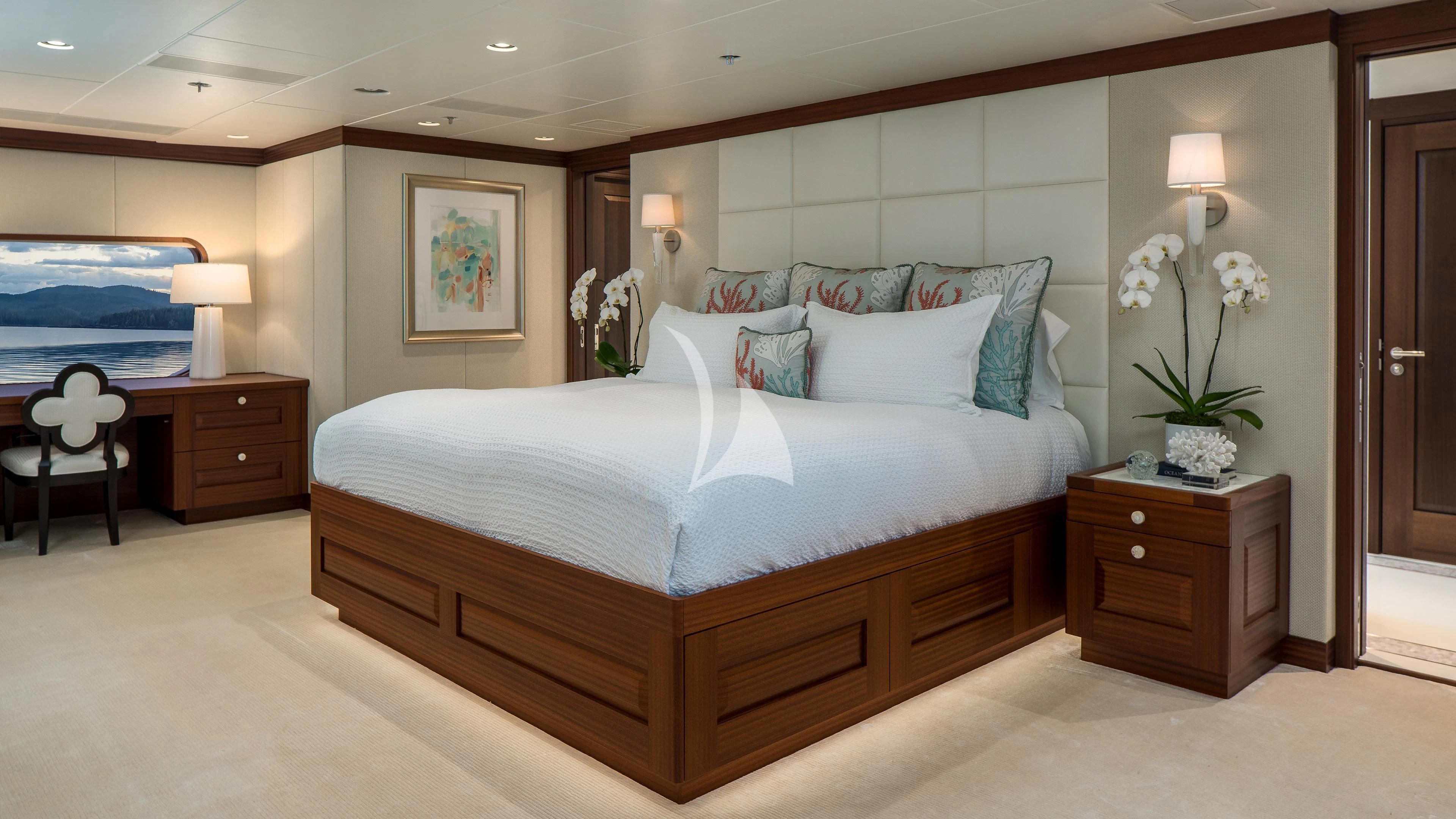 a large bed in a hotel room aboard ENDLESS SUMMER Yacht for Sale