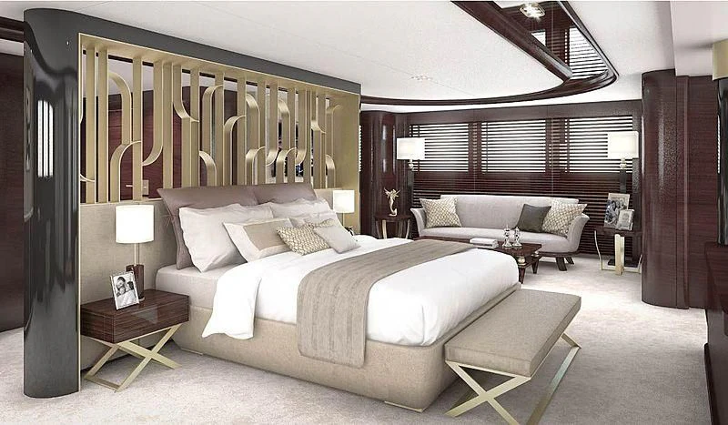 a large bedroom with a large bed aboard GRAND OCEAN Yacht for Sale