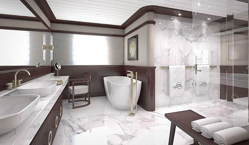 a bathroom with a large tub aboard GRAND OCEAN Yacht for Sale