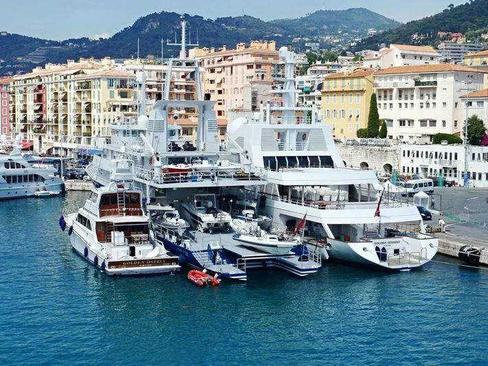 a group of boats in a harbor aboard GRAND OCEAN Yacht for Sale