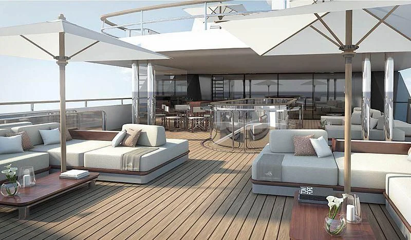 a large living room with a large patio area aboard GRAND OCEAN Yacht for Sale