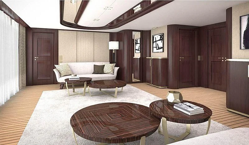 a living room with a couch and a table aboard GRAND OCEAN Yacht for Sale
