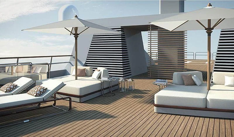 a large room with a large umbrella aboard GRAND OCEAN Yacht for Sale