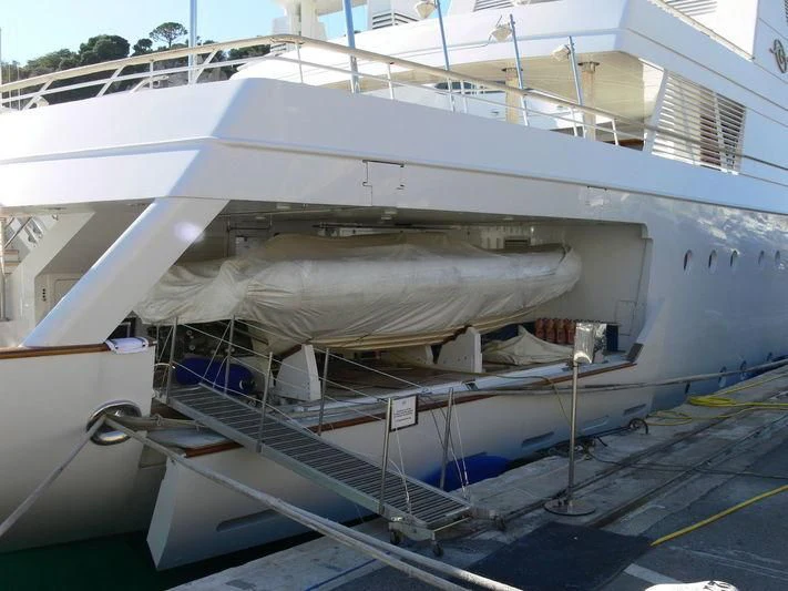 a large white boat with a metal frame aboard GRAND OCEAN Yacht for Sale