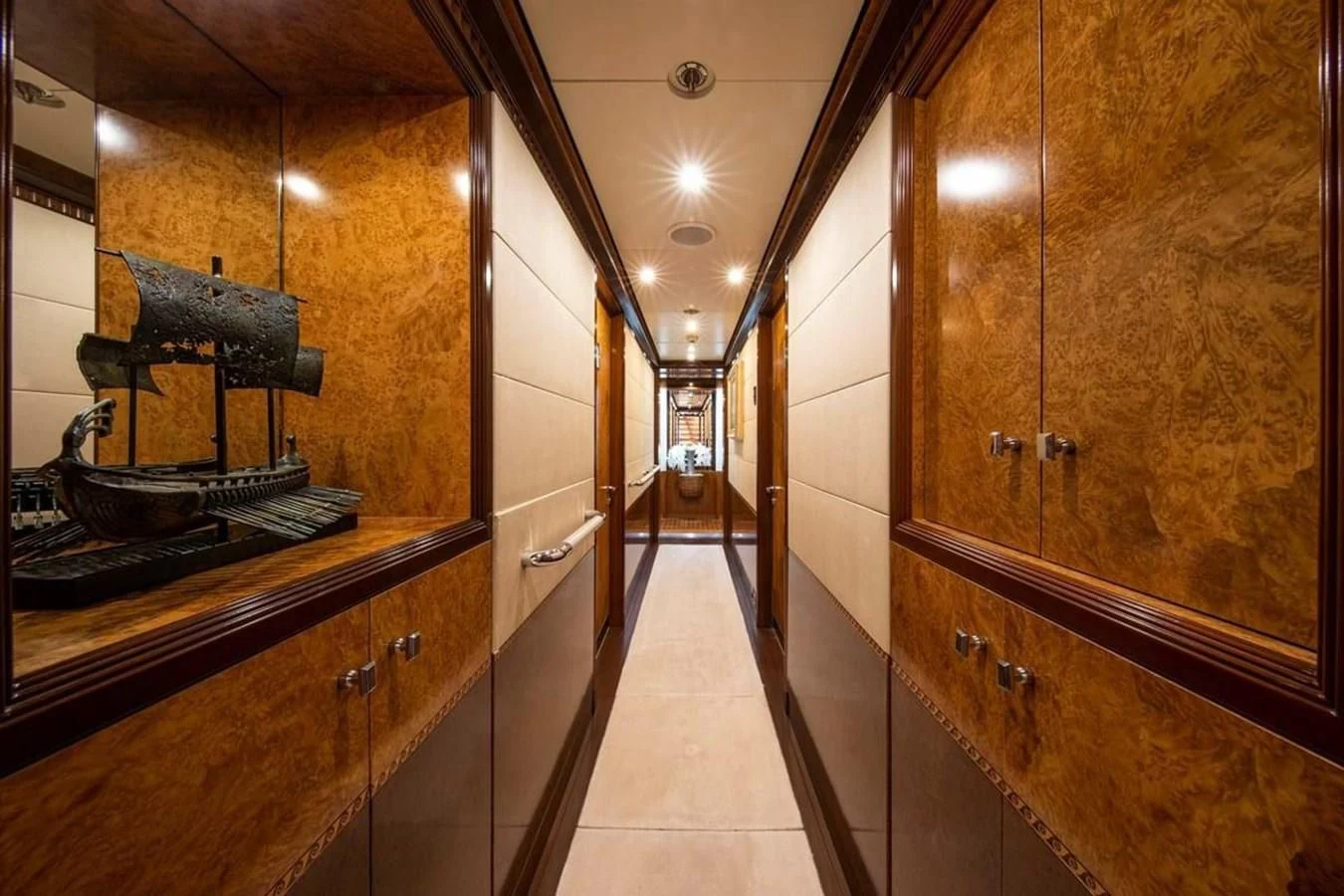a bathroom with a large mirror aboard LUDZIE Yacht for Sale