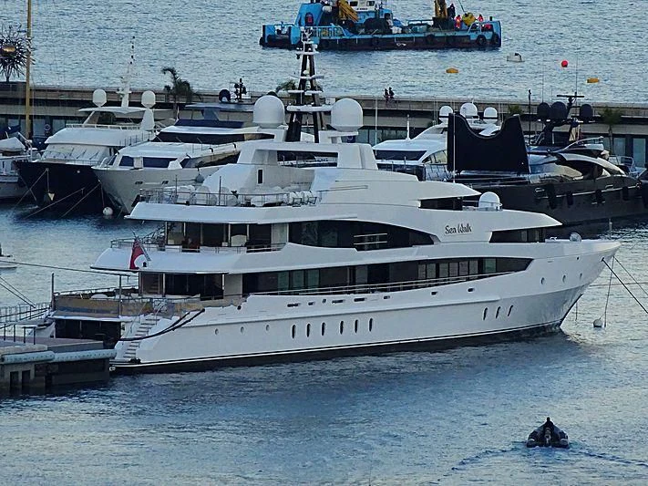 a large white boat in the water aboard LUDZIE Yacht for Sale