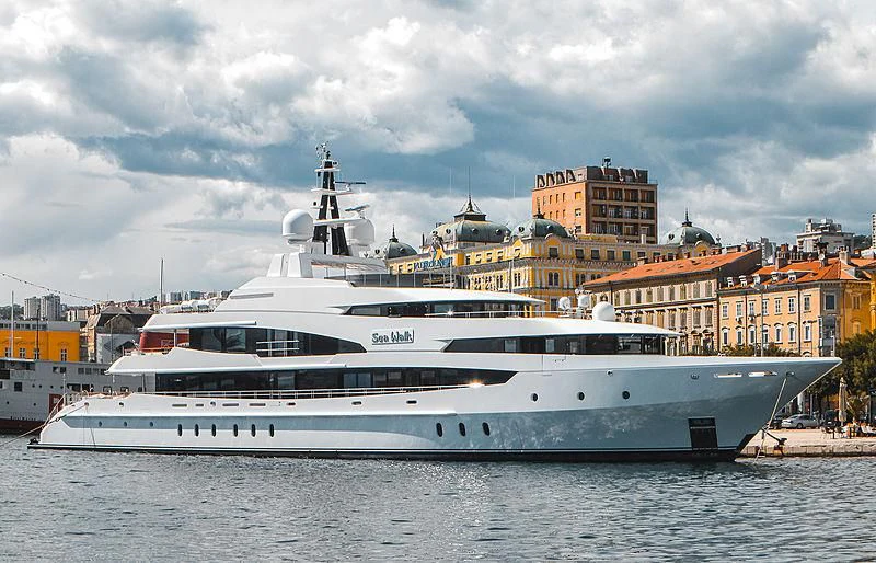 a large white yacht in the water aboard LUDZIE Yacht for Sale