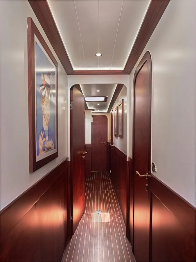 a hallway with doors aboard KAFTAN Yacht for Sale