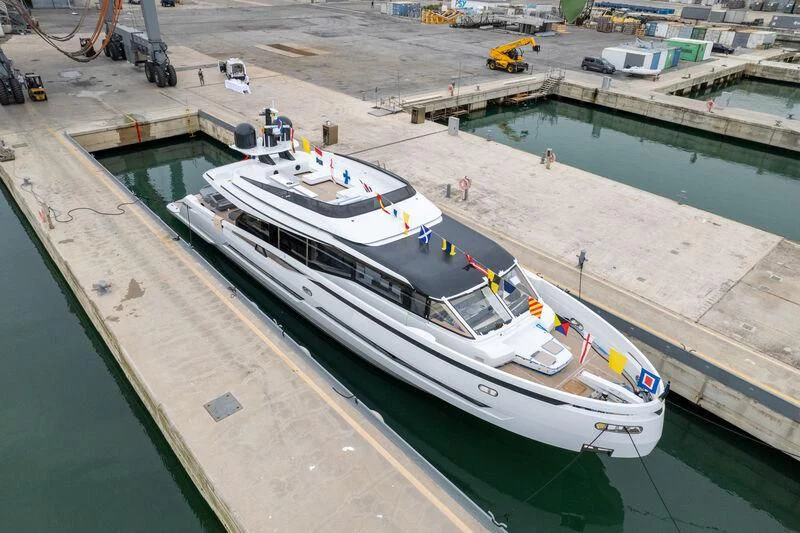 a boat docked at a pier aboard IL SOGNO Yacht for Sale