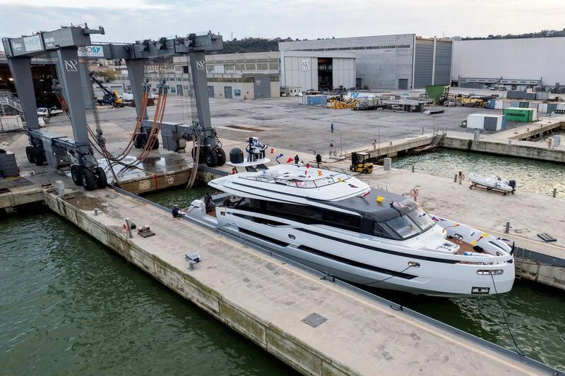 a large ship docked at a port aboard IL SOGNO Yacht for Sale