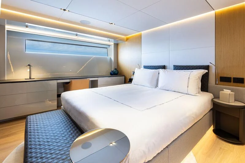 a bed in a room aboard IL SOGNO Yacht for Sale