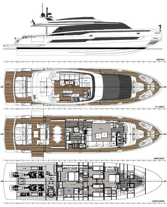 diagram, engineering drawing aboard IL SOGNO Yacht for Sale