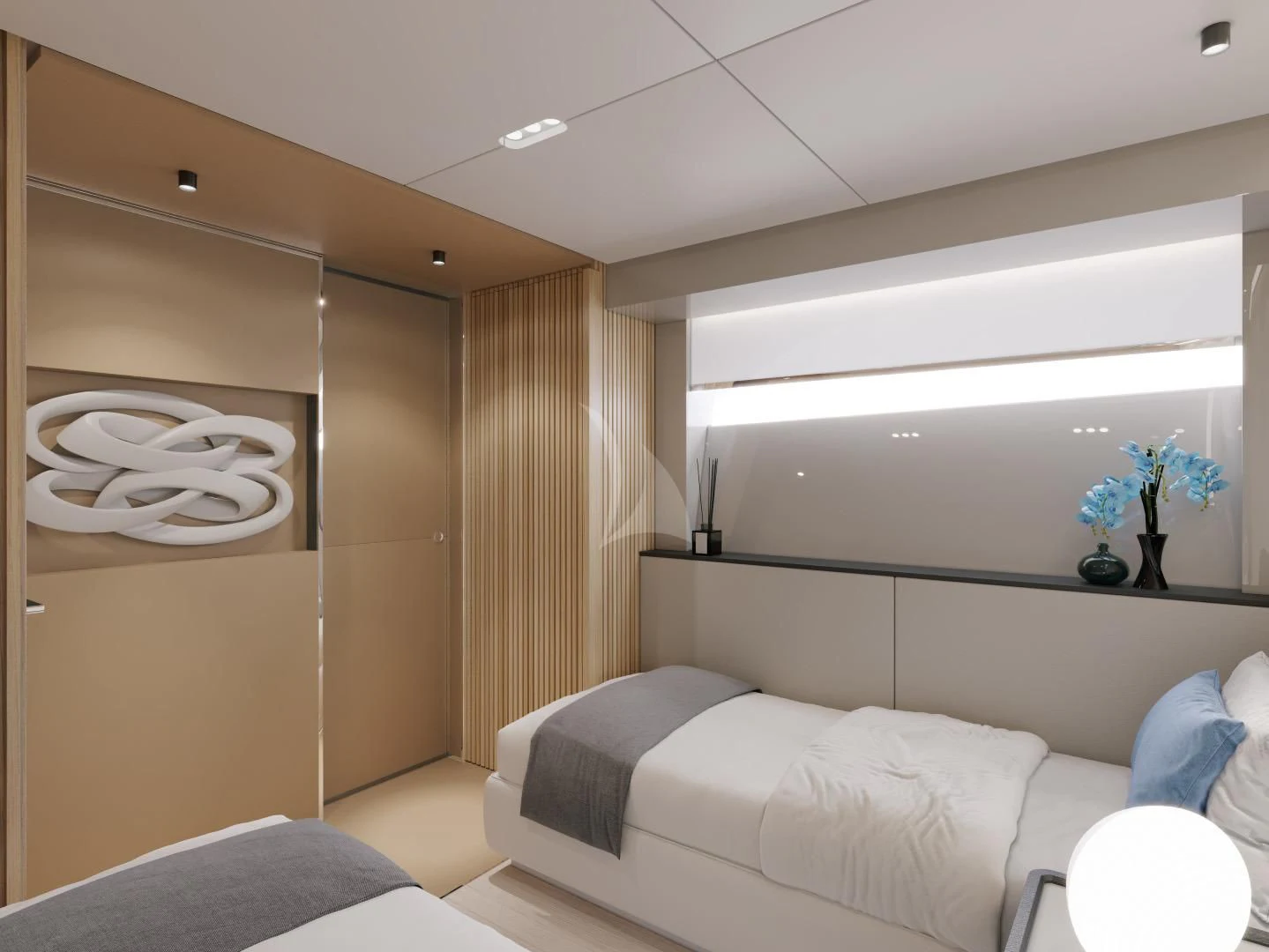 a room with a bed and a mirror aboard IL SOGNO Yacht for Sale