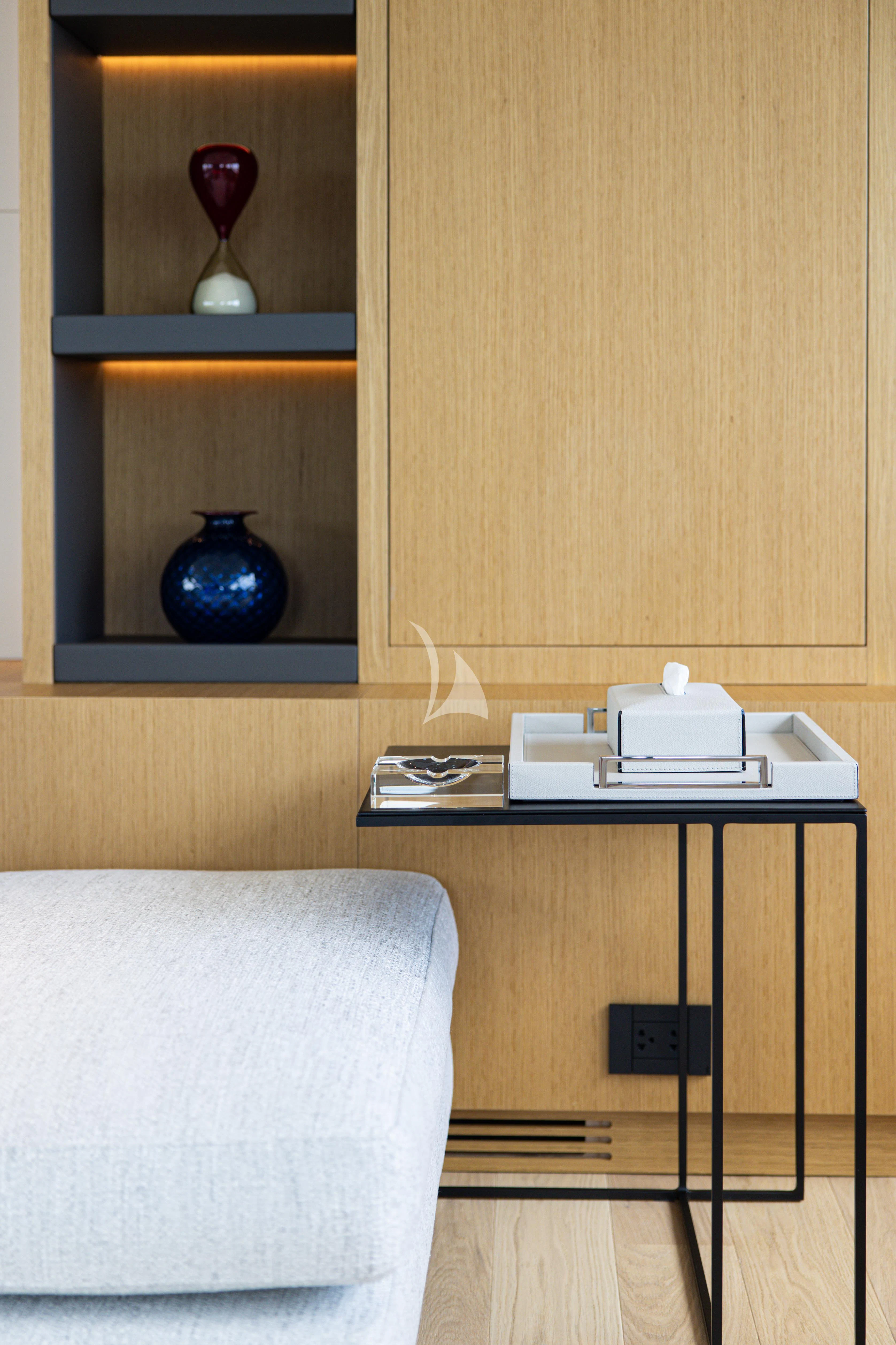 a white chair next to a desk aboard IL SOGNO Yacht for Sale