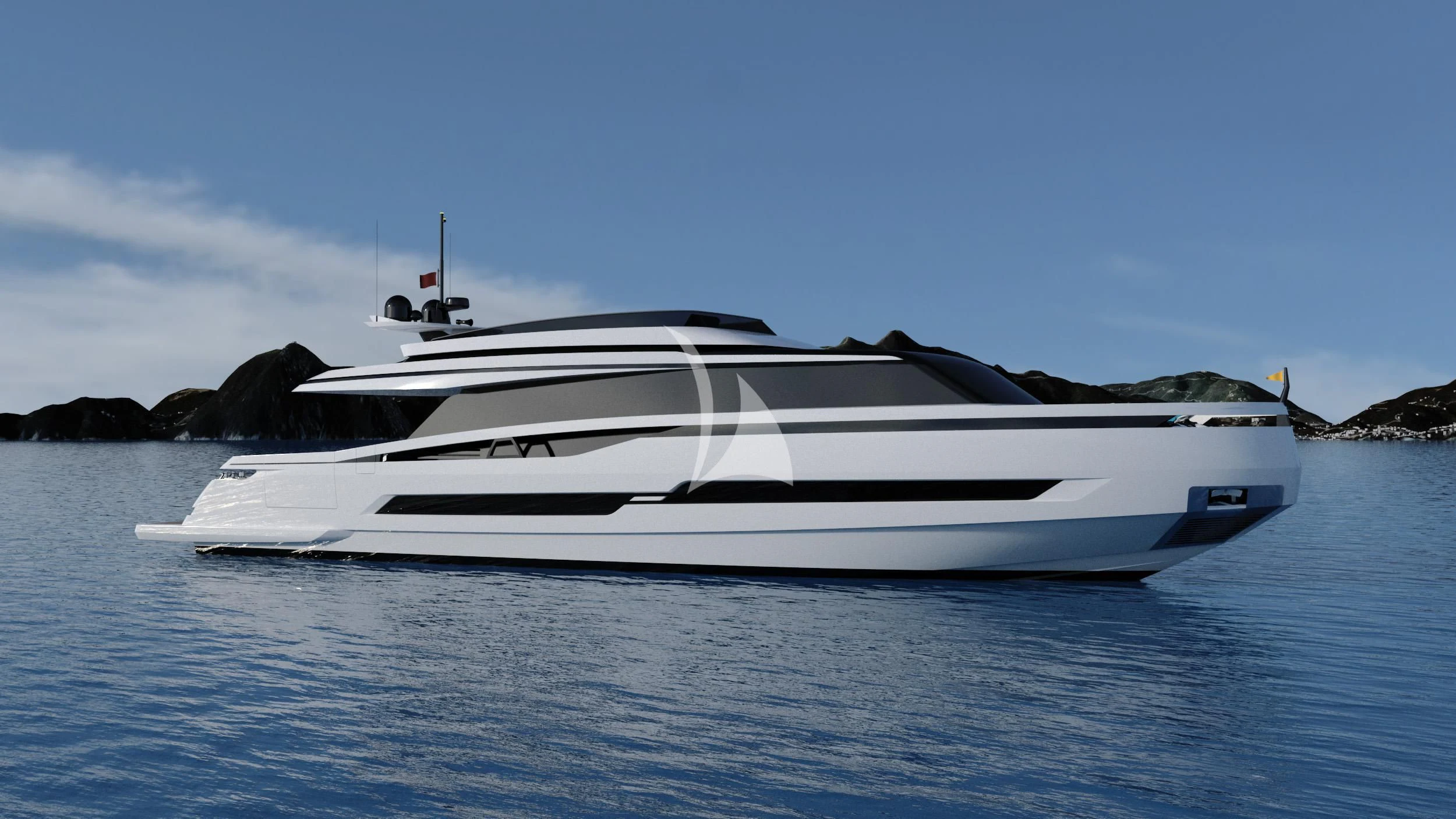 a white yacht in the water aboard IL SOGNO Yacht for Sale