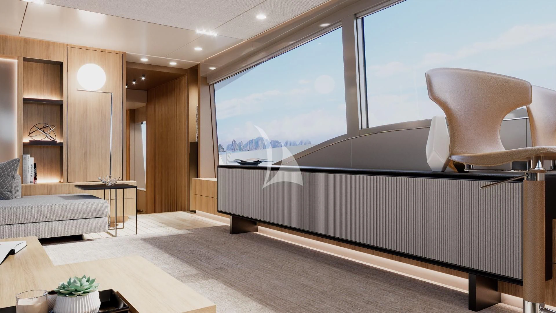a room with a large window aboard IL SOGNO Yacht for Sale