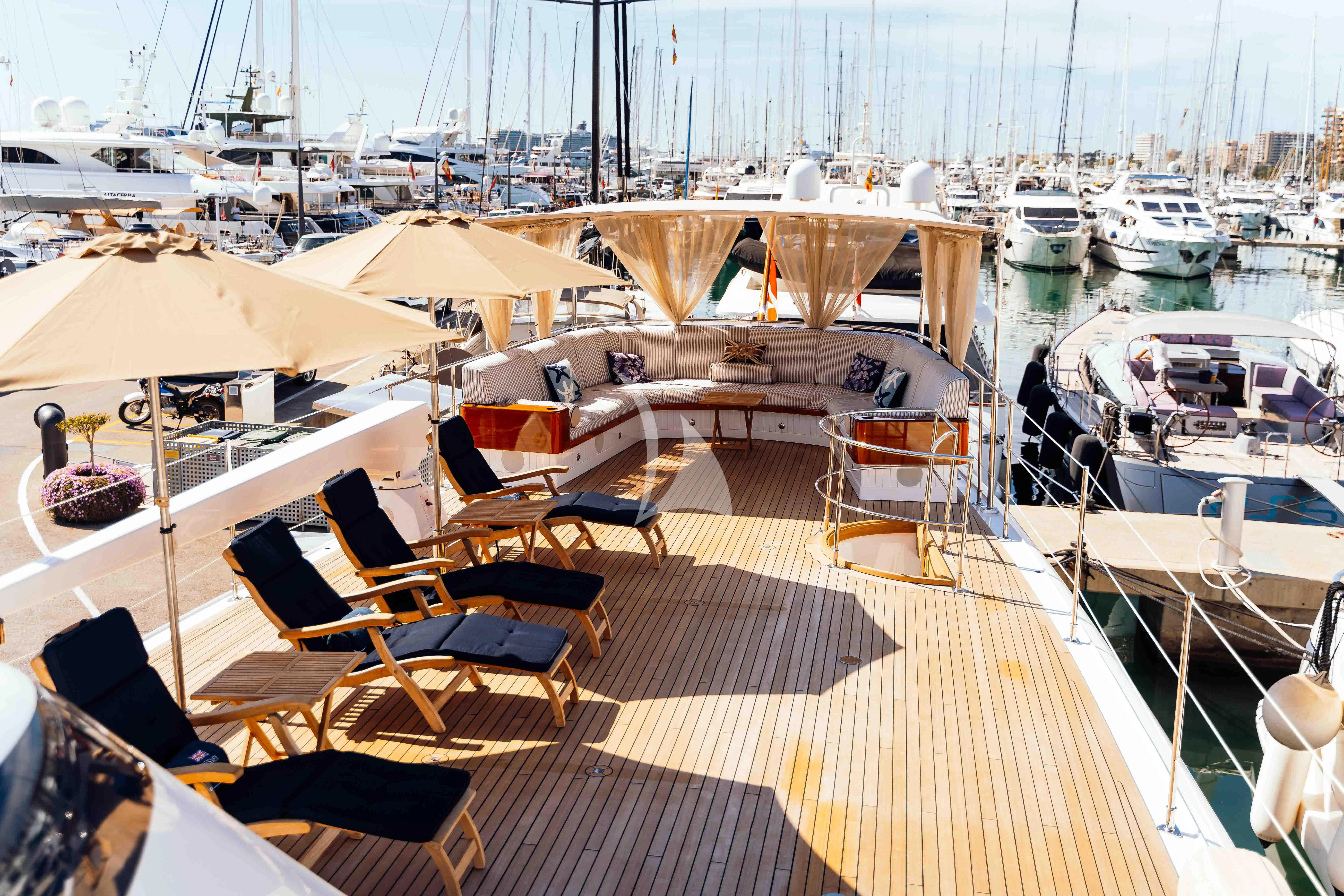 a deck with many boats aboard ODYSSEY III Yacht for Sale