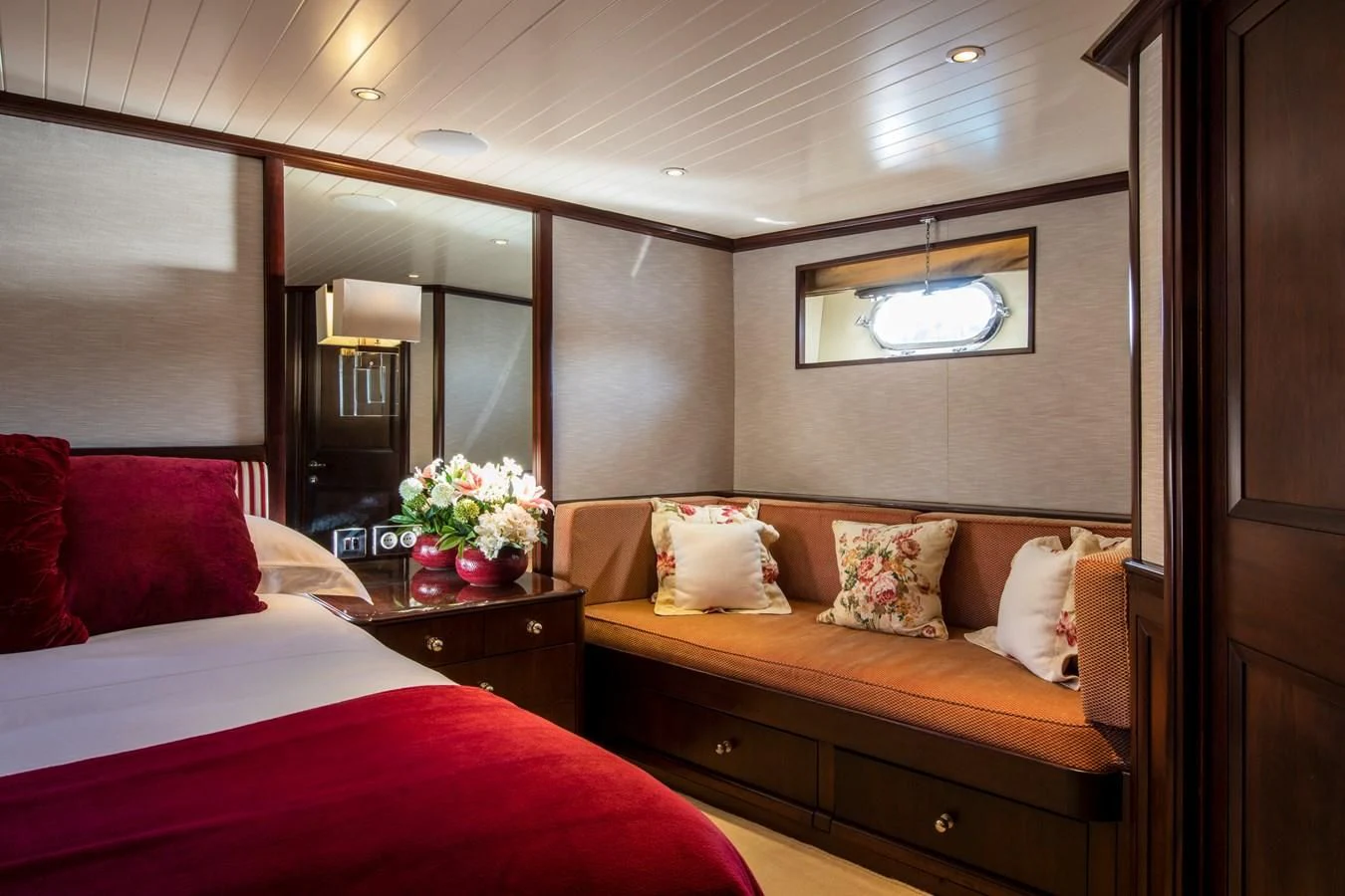 a room with two beds aboard ODYSSEY III Yacht for Sale