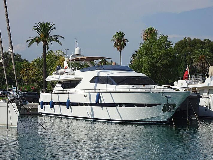 a boat docked at a pier aboard CASCAIS M Yacht for Sale