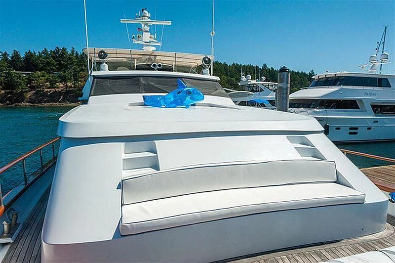 a white boat with a blue sail aboard ALL OF ME Yacht for Sale