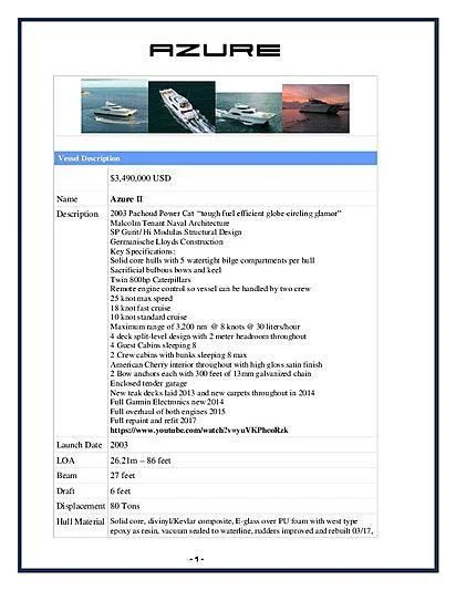 graphical user interface aboard AZURE II Yacht for Sale