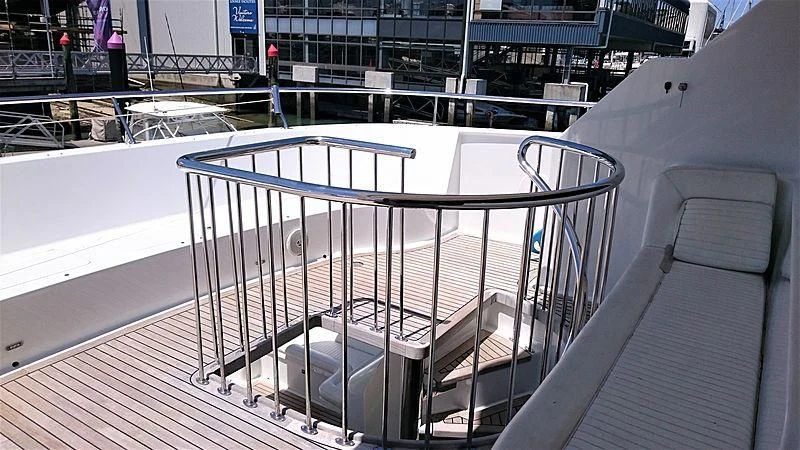 a balcony with a railing and railing aboard AZURE II Yacht for Sale