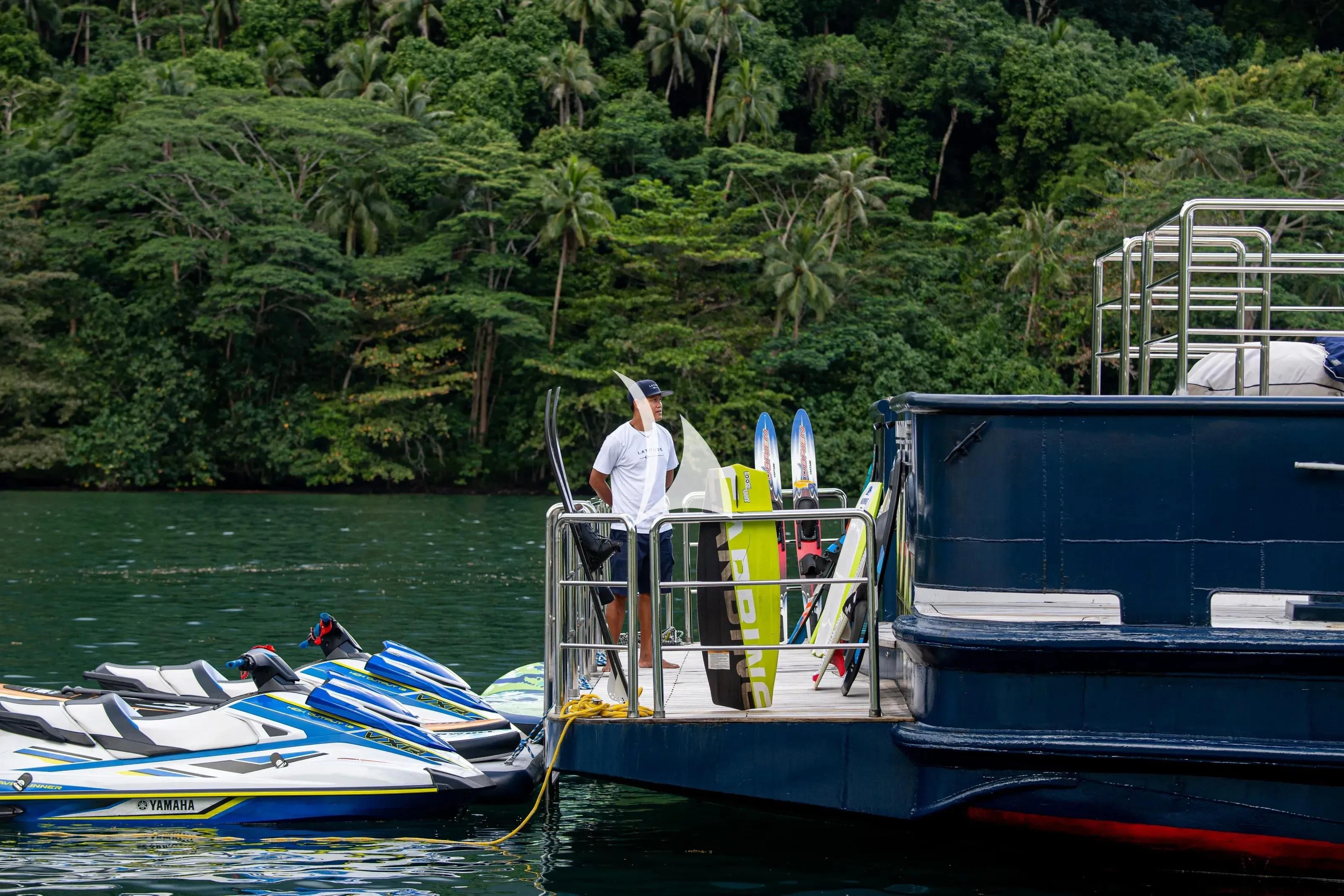a person on a boat aboard LATITUDE Yacht for Sale