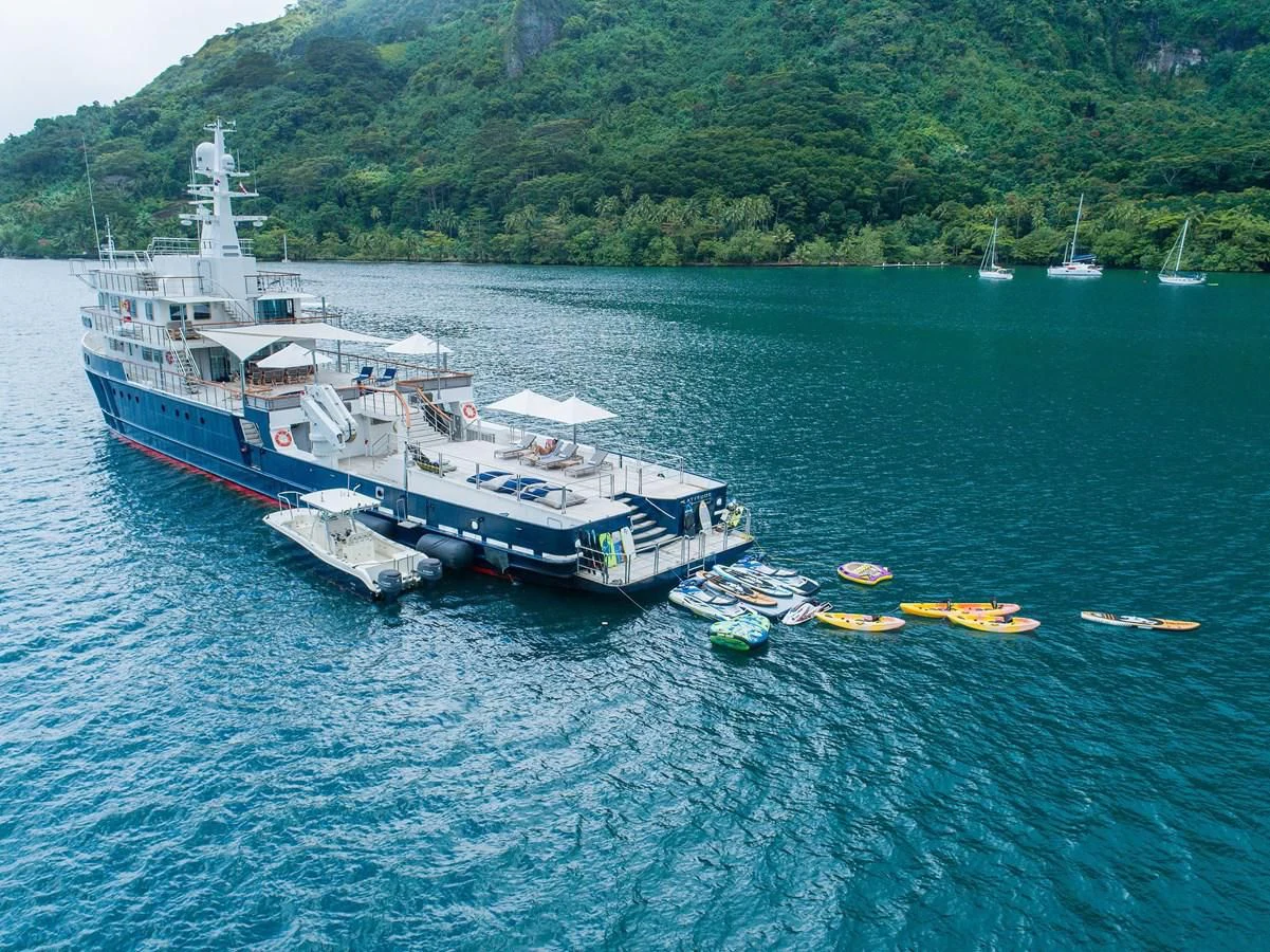a large ship in the water aboard LATITUDE Yacht for Sale