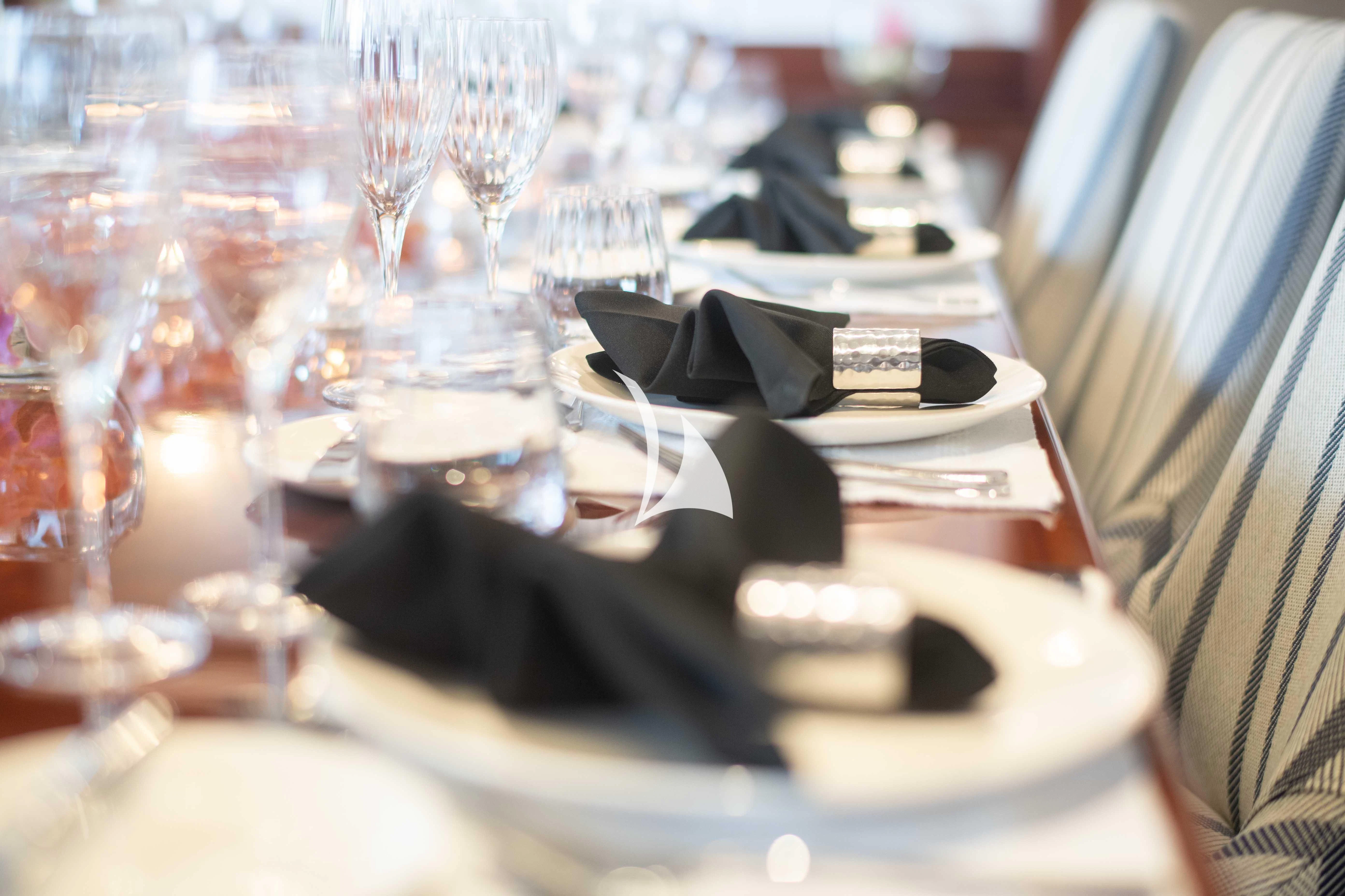 a pair of shoes on display aboard LATITUDE Yacht for Sale